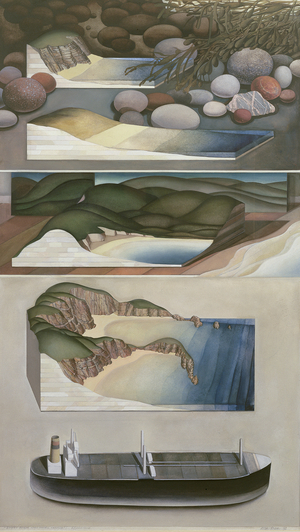 Empty Beaches with Model Tanker, 1993 (w/c gouache on paper)