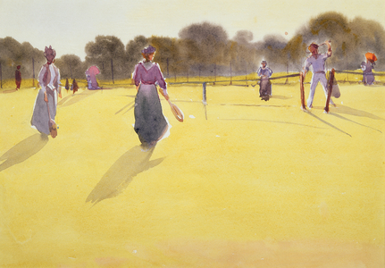 Edwardians at Tennis (watercolour on paper)