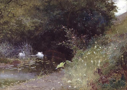 Swans on a Lake, 1889 (w/c and bodycolour on paper)