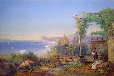 Castille and the Bay of Baia, Pozzuoli, 1866 (watercolour and gouache on paper)
