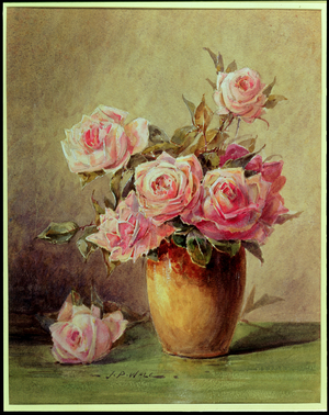 Pink Roses in a Yellow Vase (w/c on paper)