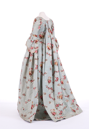 Side view of a sack back dress, 1760s (brocaded silk)