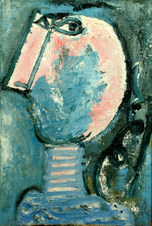 Woman with a Striped Neck (oil on sackcloth)