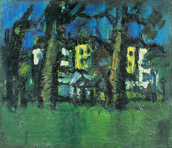 Parkland with Buildings Beyond (oil on board)