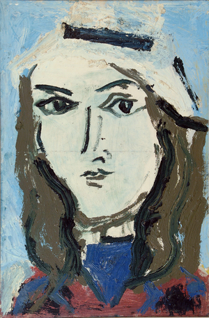 Judith Allin with White Hat (III) (oil based paint on sackcloth)