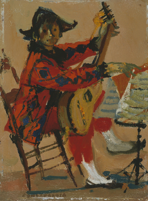 Seated Harlequin, 1970 (oil on panel)