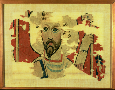 Woven hanging depicting the head of St. Theodore, from Akhmim, Egypt, c.500-600 (wool tapestry)