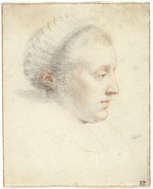 Profile Portrait of a Lady (black & red chalks with gouache on paper)