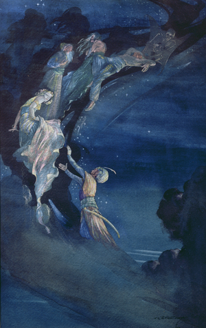 'For in and out, above, about, below, Tis nothing but a Magic Shadow show', illustration from 'The Rubaiyat' by Omar Khayyam (1048-1123) 1918 (w/c on paper)