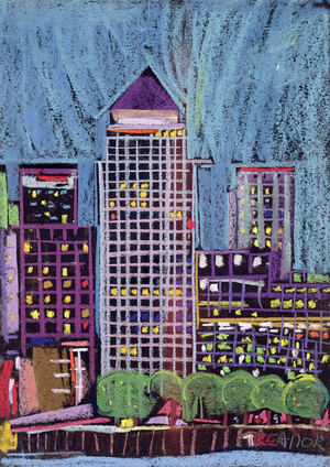 Canary Wharf in London Docklands (pastel on paper)