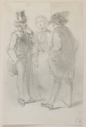 Whistler with friends, 1858 (pencil on white paper)