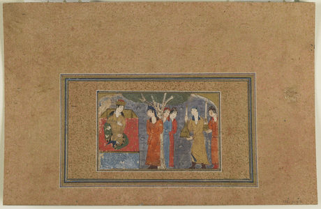 Folio from an unidentified text; A Princess Enthroned, Iran, c.1440-50 (opaque watercolour, ink and gold on paper)