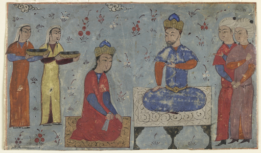 Folio from a Shahnama (Book of Kings) by Firdawsi (d.1020); recto: Sindukht Before Sam, Iran (opaque watercolour, ink and gold on paper)