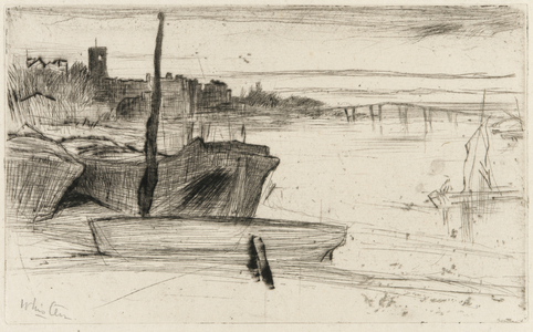 Chelsea Bridge and Church, c.1870-71 (drypoint on paper)