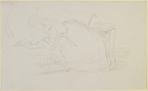A girl reclining on a couch, reading, 1858-60 (pencil on off-white wove paper)