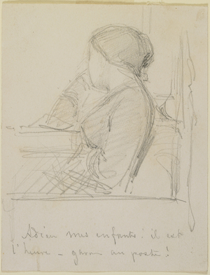 Woman seated at a window, 1858 (pencil on off-white wove paper)