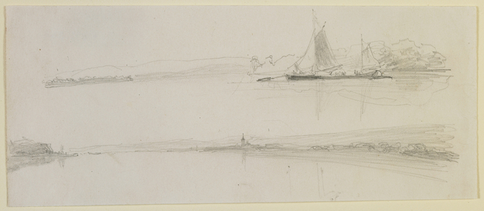 Two scenes by a river, 1858 (pencil on off-white wove paper)