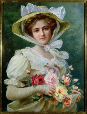 Elegant lady with a bouquet of roses