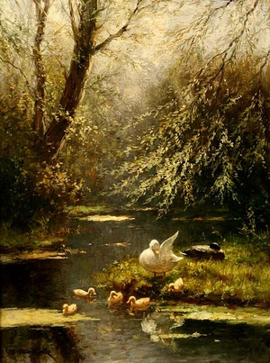 Ducks in a Landscape (oil on canvas)