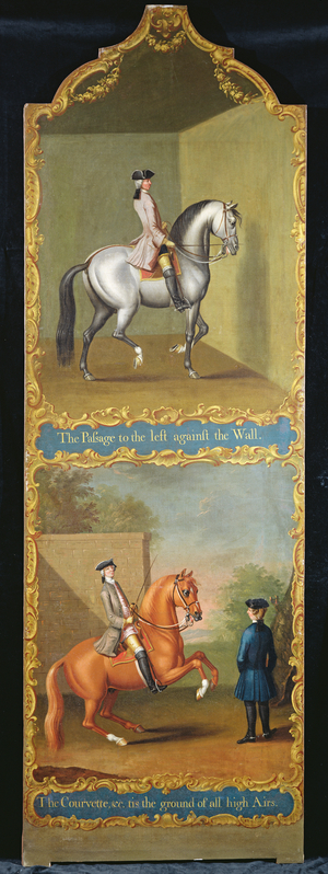 'The Passage to the Left against the Wall' (top) and 'The Courvette etc, tis the Ground of all High Airs' (bottom), c.1750 (oil on canvas)