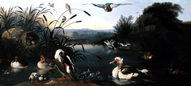 Ducks on a Pond (oil on canvas)