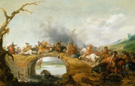Cavalry Battle on a Bridge, c.1630 (oil on panel)