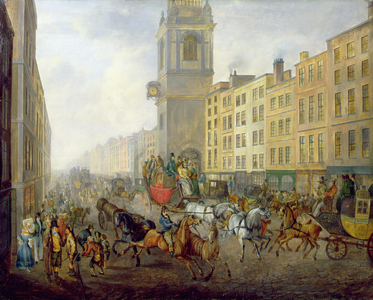 The London to Brighton Coach at Cheapside, 1831 (oil on panel)