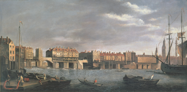 East side of Old London Bridge before 1760 (oil on canvas)