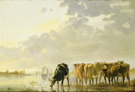 Cattle by a River, c.1650 (oil on panel)