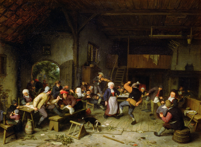 Peasants Dancing in a Tavern, 1675 (oil on panel)