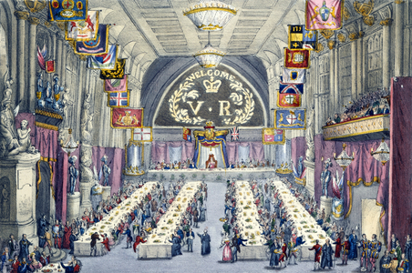 The Banquet at Guildhall, 9th November 1837, by W. Lake, pub. by E. Davies, London (lithograph) (see also 65954)