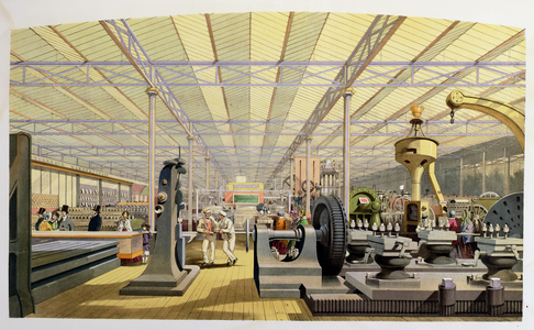 Inside Machinery Hall (coloured litho)