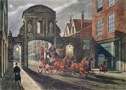 Mail Arriving at Temple Bar, 1834, collotype, lithograph by C.B.Newhouse & J.Bailey