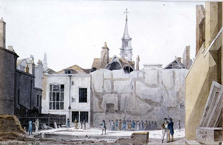 Demolition of Saddlers' Hall, Cheapside, City of London, 1821 (w/c)