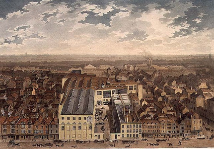 A View of the Genuine Beer Brewery, Golden Lane, published by R. Cribb, 1807 (coloured aquatint)