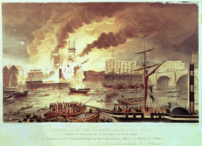 Toppings Wharf Fire, 1843 (litho)