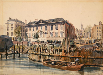 Fishmongers' Hall and the Building of London Bridge, 1826, (w/c)
