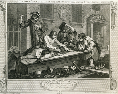 The Idle 'Prentice at Play in the Church Yard During Divine Service, plate III of 'Industry and Idleness', published 1833 (engraving)