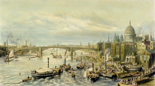 Southwark Bridge from London Bridge (litho)