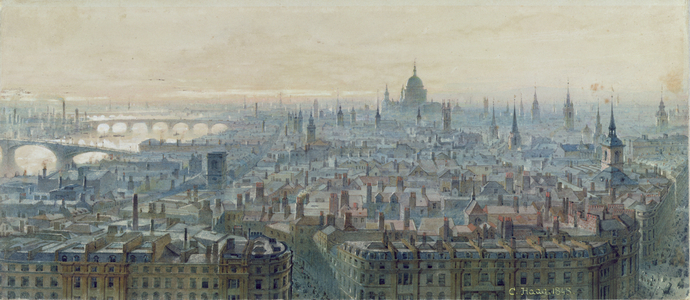 Panorama of London from the top of the Monument, looking west, 1848 (w/c on paper)