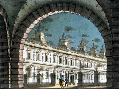 Scenography of Sanquirico for the opera “” Il pirata”” (The Pirate) by Vincenzo Bellini, 1827.