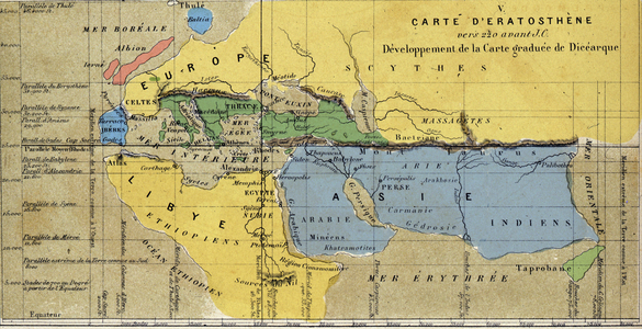 Carte d'Eratosthene, astronome, geographe grec du 3eme siecle av. JC. 220 av. JC