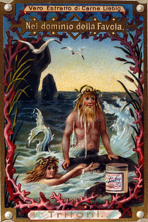 Greek and Roman mythology: triton. Liebig chromolithography, late 19th - early 20th century.