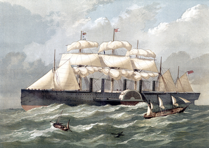 Representation of the British ship Great Eastern, first giant liner, inaugurated in 1858 designed by Isambard Kingdom Brunel (Great eastern iron sailing steam ship designed by Isambard Kingdom Brunel) - 19th century