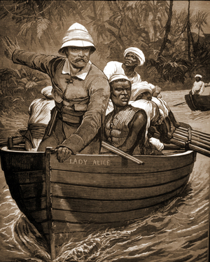 Exploration of Sir Henry Morton Stanley (1841-1904), British explorer, aboard “Lady Alice”.