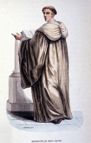 Benedictin du Mont Olivet. Engraving from an album on religious orders, Paris, 1840