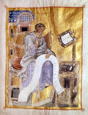 Saint Mark represented in a 13th century Byzantine manuscript, London, Victoria and Albert.