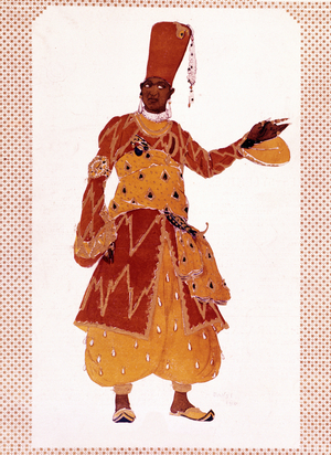 Costume of the great Eunuch draws by Lev Samoilovich Rosenberg called Leon Bakst (1866-1924) for the ballet “” Sheherazade” (or Scheherazade) composed by Nikolai Andreyevich Rimsky-Korsakov (Rimsky Korsakov or Rimskij Korsakov, 1844 -1908) in 1910
