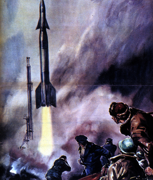 Le premier satellite artificiel de la terre vient d'etre lance depuis l'Union Sovietique (Spoutnik) le 4 octobre 1957. La Tribuna illustrata. 20/10/1957.