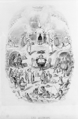 Food: cooking and different ways of preparing food in Brillat - Savarin illustrated by Bertall. Paris 1840.